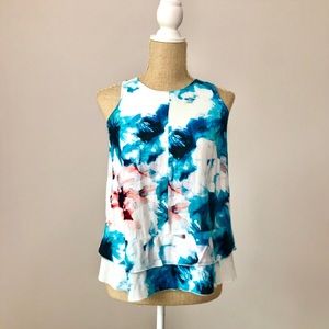 Olive + Oak Blue Watercolor Floral Ruffle Tank Blouse